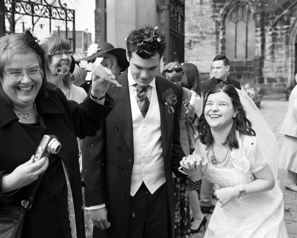Halifax Minster Wedding confetti at the gate