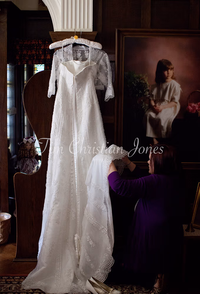 Leeds wedding photographer capturing detail and colour at a Leeds wedding - The bridal gown