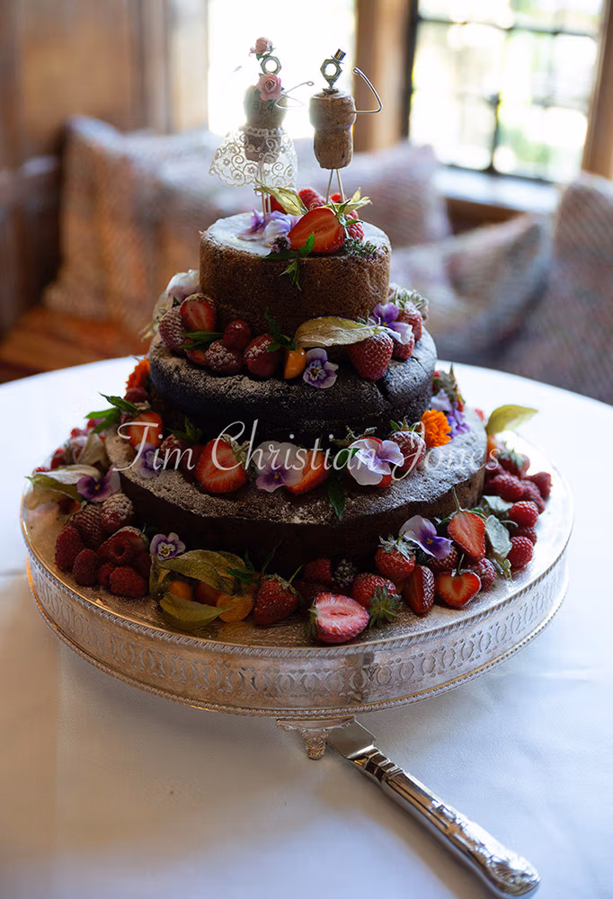 A wedding cake from a York wedding at Grays Court Hotel in York photographed by a Leeds Wedding Photographer