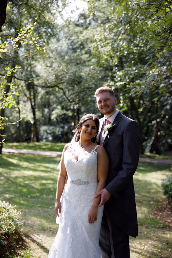 Kyra and Matt at Chevin Country Park Hotel in Otley, couple portrait in light and shadow - moments captured.