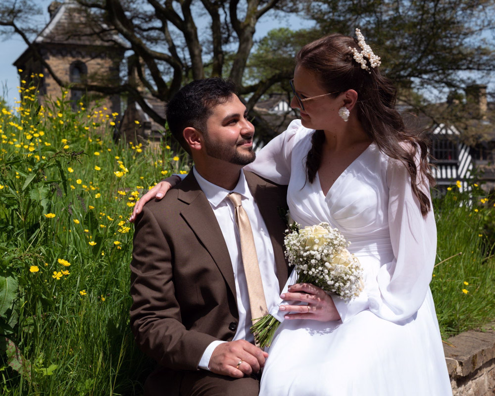 A beautiful colour couple portrait taken at Shibden Park - Inga and Roland looking relaxed and themselves. Comfortable portraiture by an experienced Leeds wedding photographer in Halifax.