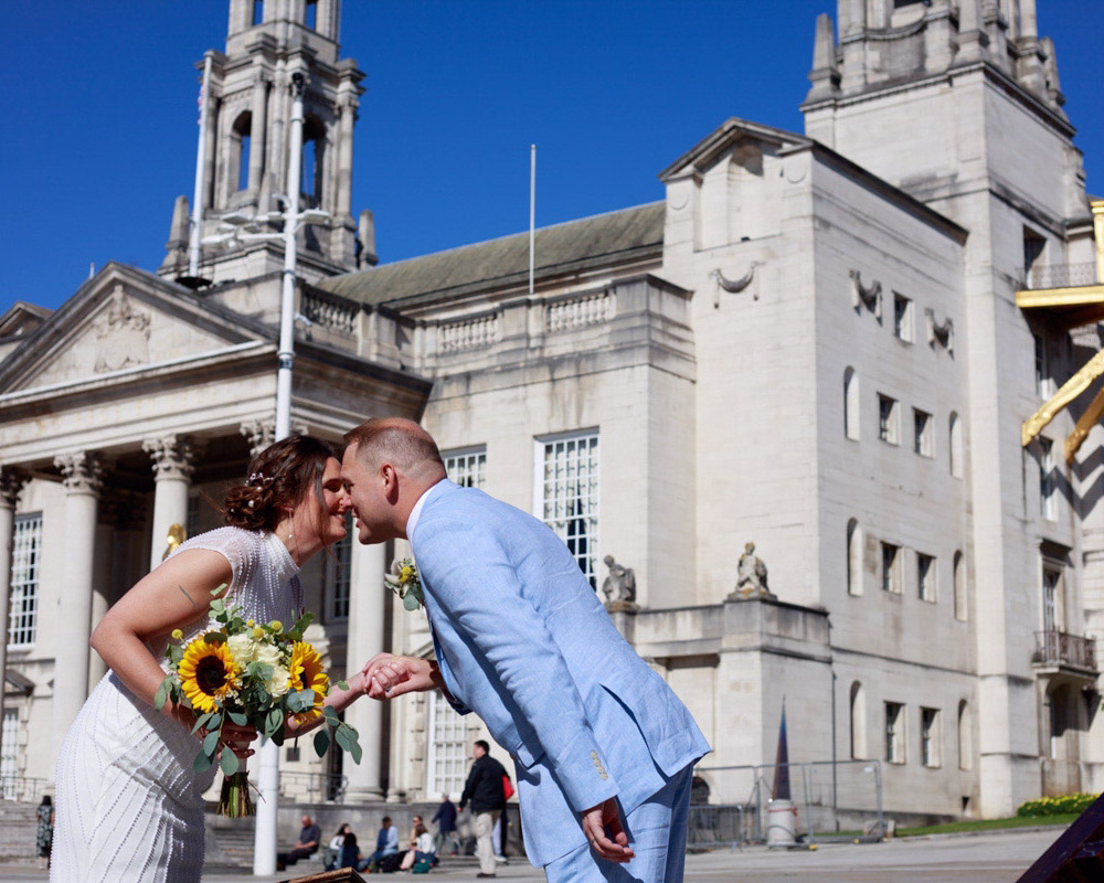 Perfect weather in Leeds City Centre for the Tuesday wedding of Gemma and Danny - a Leeds Civic Hall wedding captured by Tim Christian Jones.