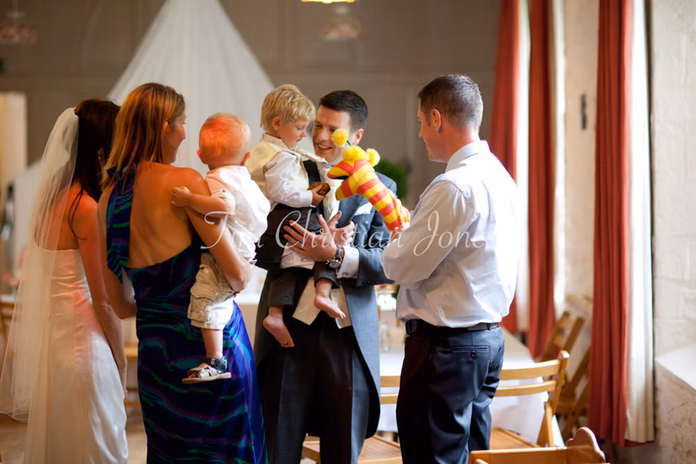 The couple gathered inside with friends and their children
