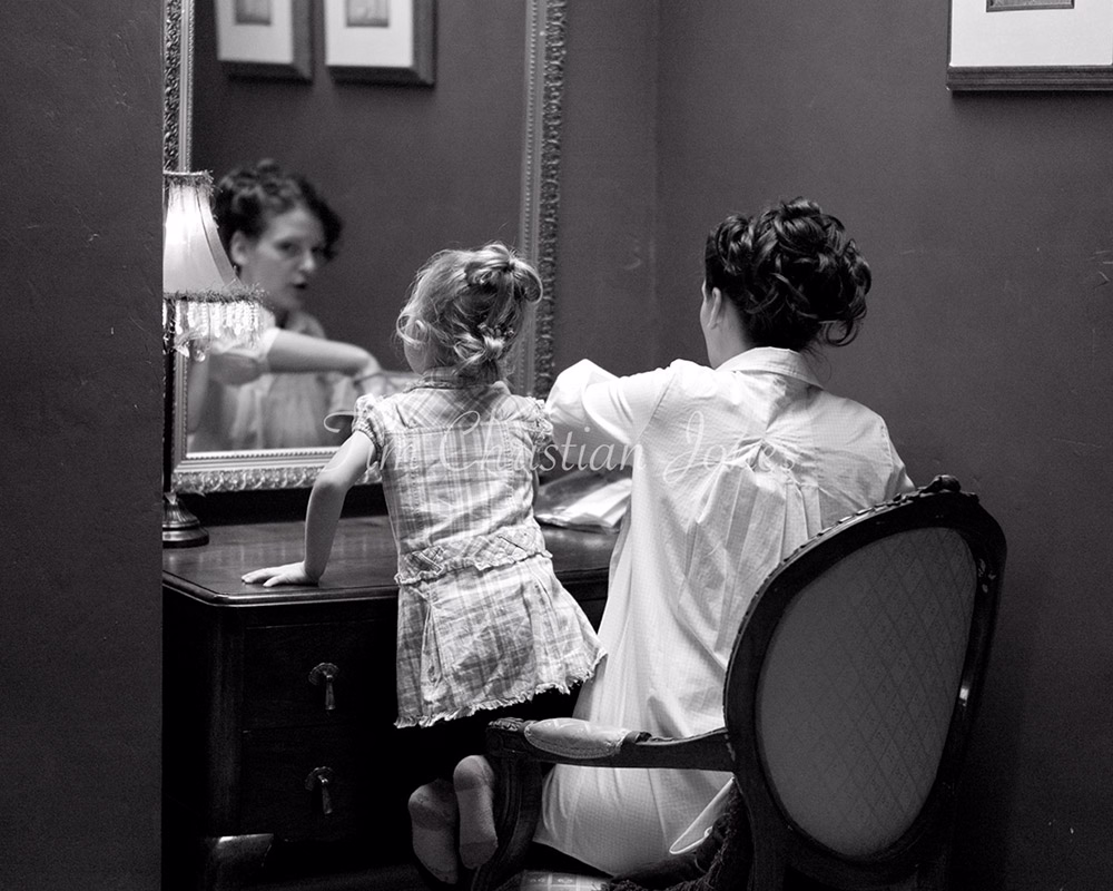 Monochrome moments captured during preparation in the bridal suite photographed by a Leeds-based professional wedding photographer