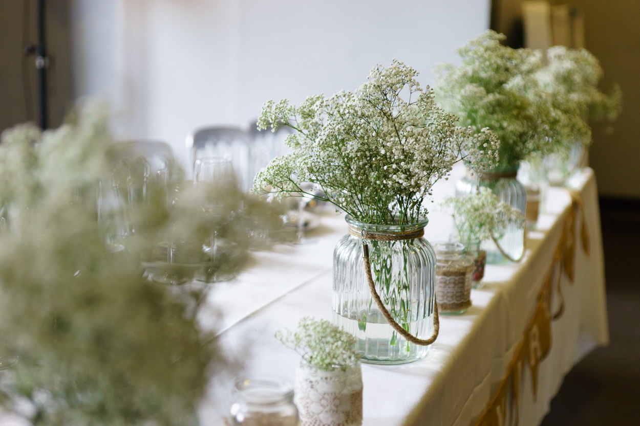 Gypsophila flowers decorating wedding breakfast tables