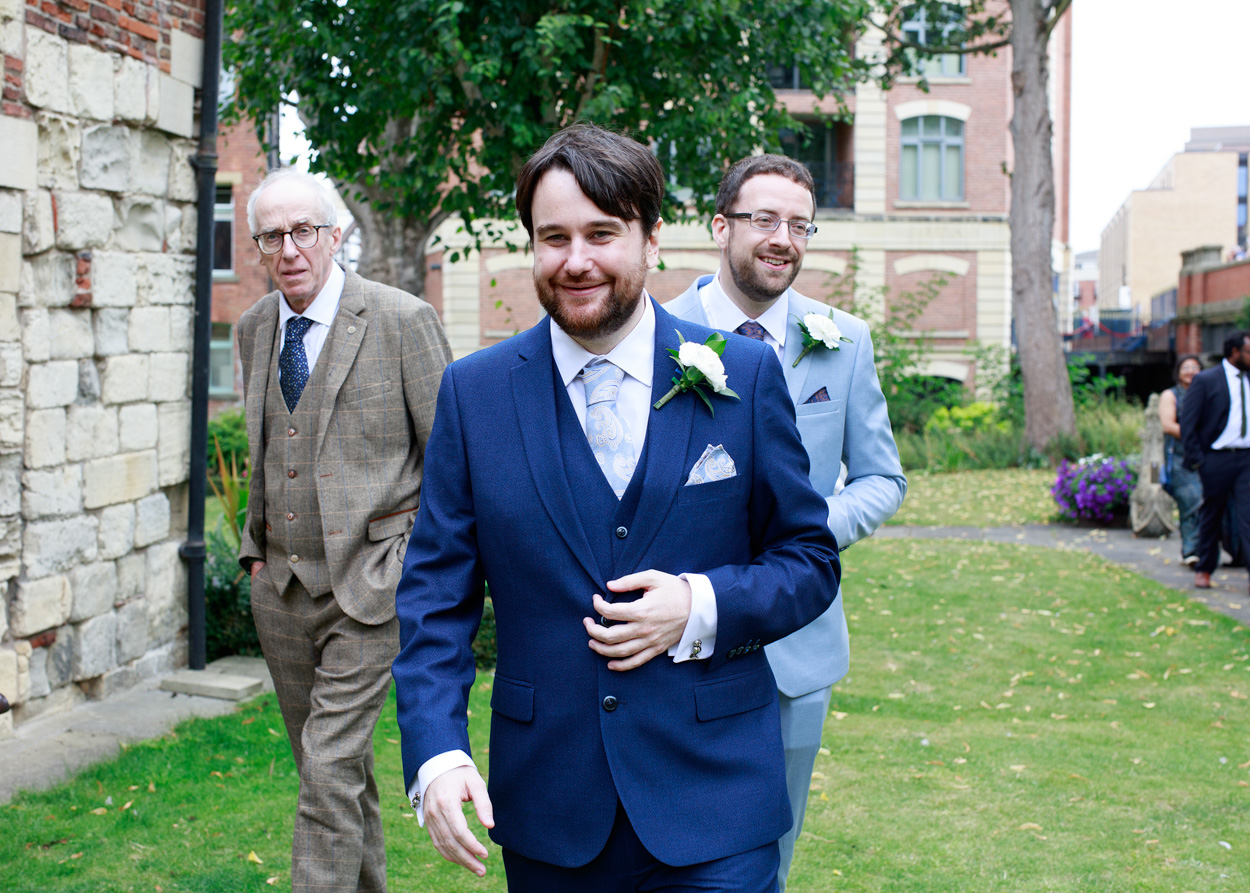 Chris leads the walk back inside Merchant Adventurers’ Hall as the ceremony time approaches.