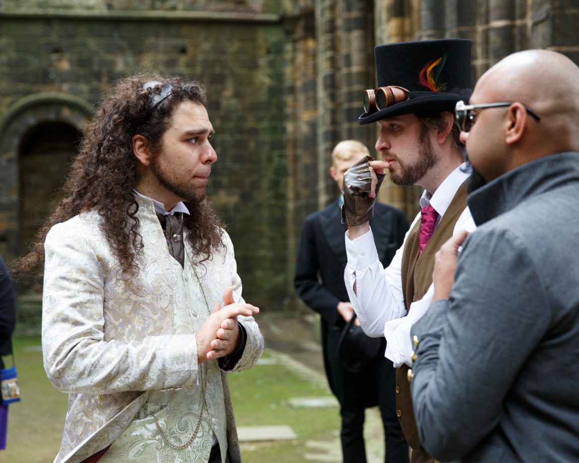 016 groom looking thoughtful as the time approaches kirkstall abbey wedding linsey and chris