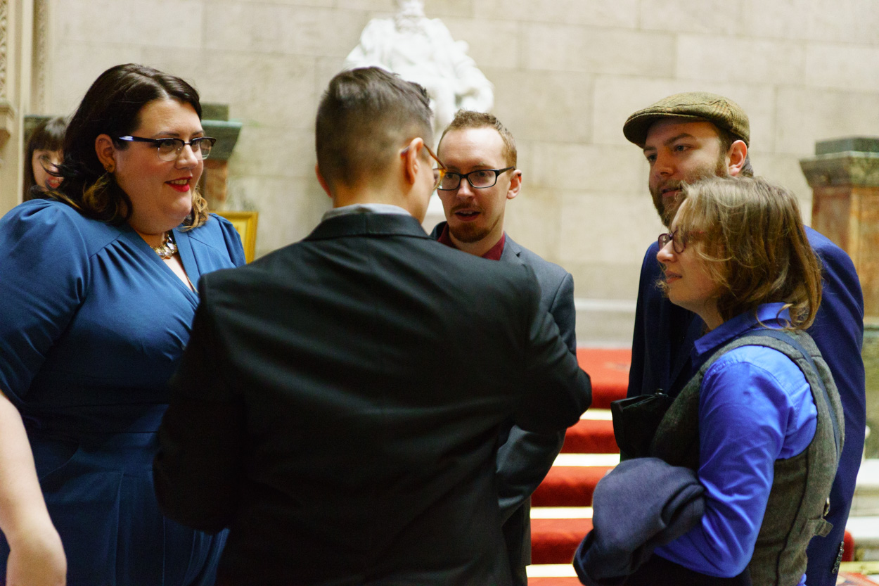 Lizzie and Tamara welcoming arriving guests together