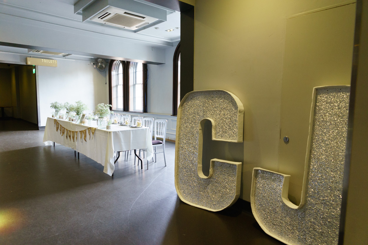 CJ sign prepared for the first dance later in the evening