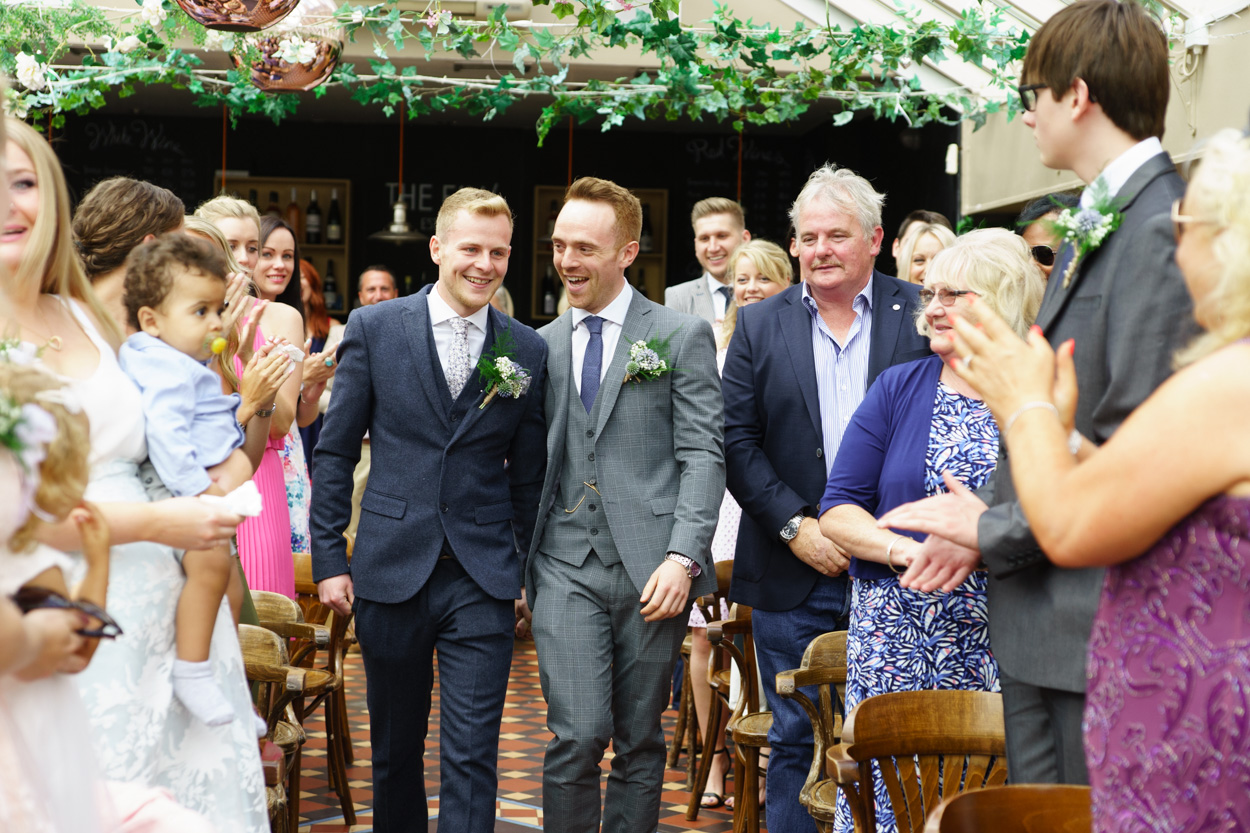 The couple walking happily congratulated