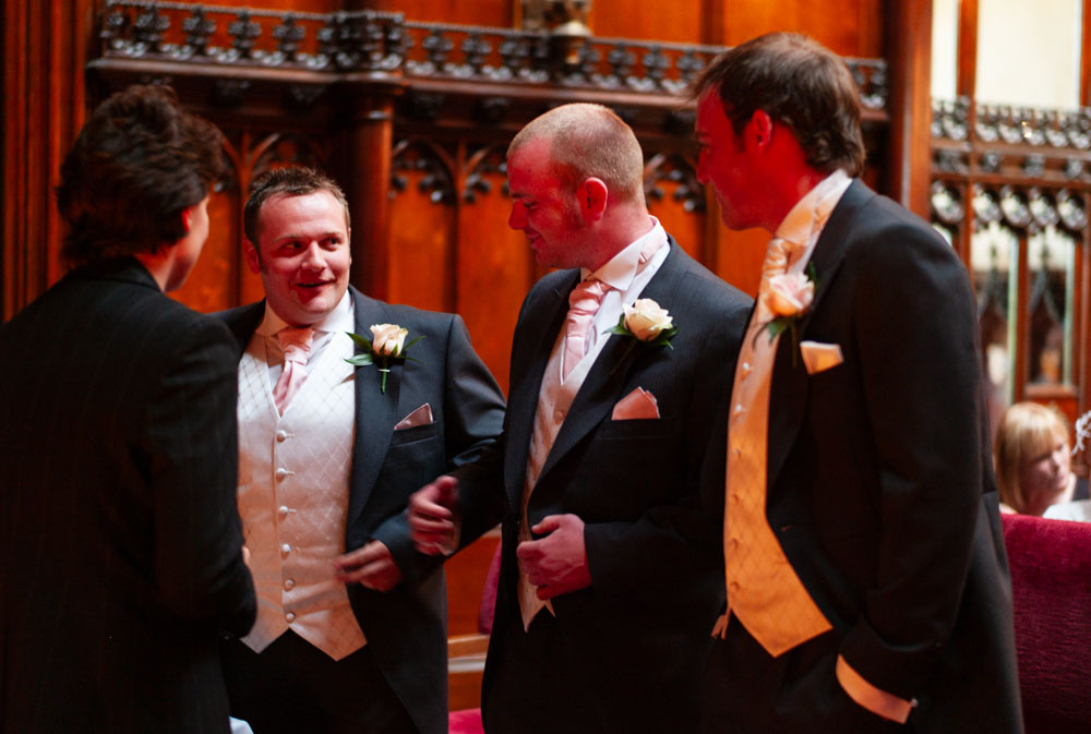 Best man laughs and jokes about forgetting the rings before the ceremony at Allerton Castle.