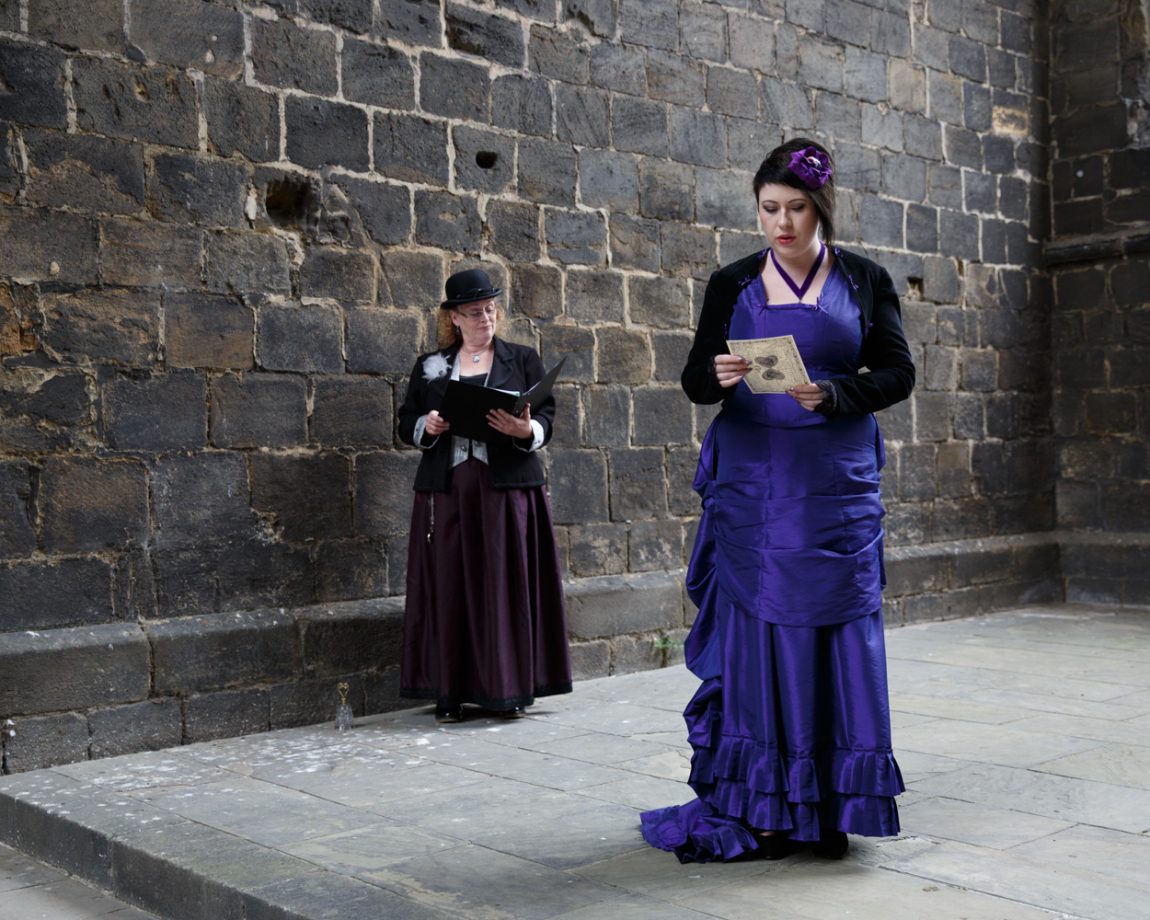 035 first reading drama in purple kirkstall abbey wedding linsey and chris