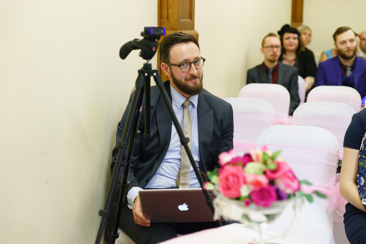 Webcam setup streaming the ceremony for guests watching remotely