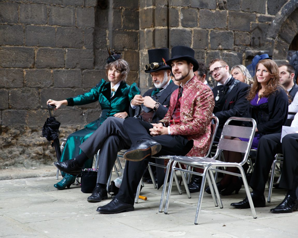 042 the front row family sat proudly kirkstall abbey wedding linsey and chris
