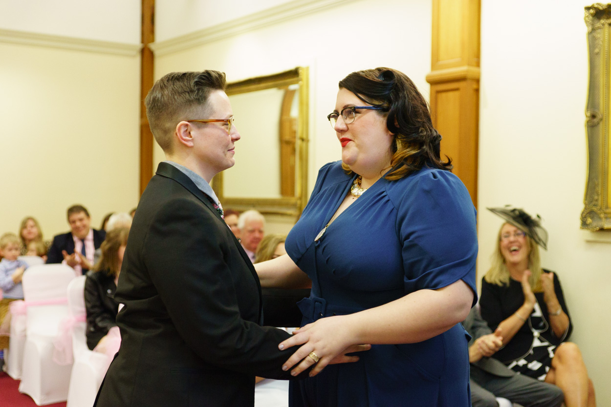 Couple acknowledging each other after the ceremony