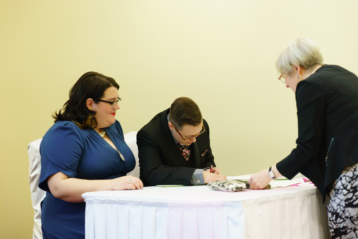 Tamara signing the marriage register