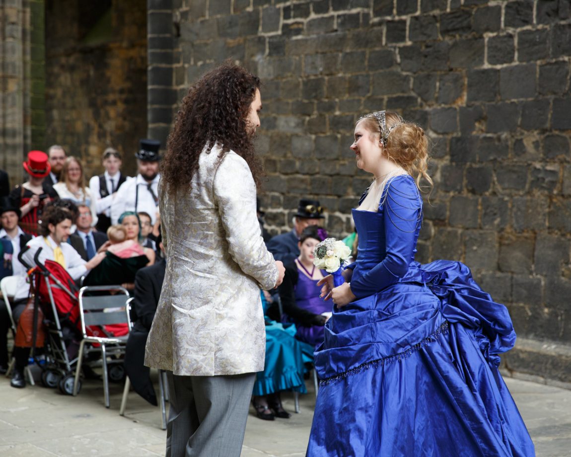 046 bride in blue smiles kirkstall abbey wedding linsey and chris