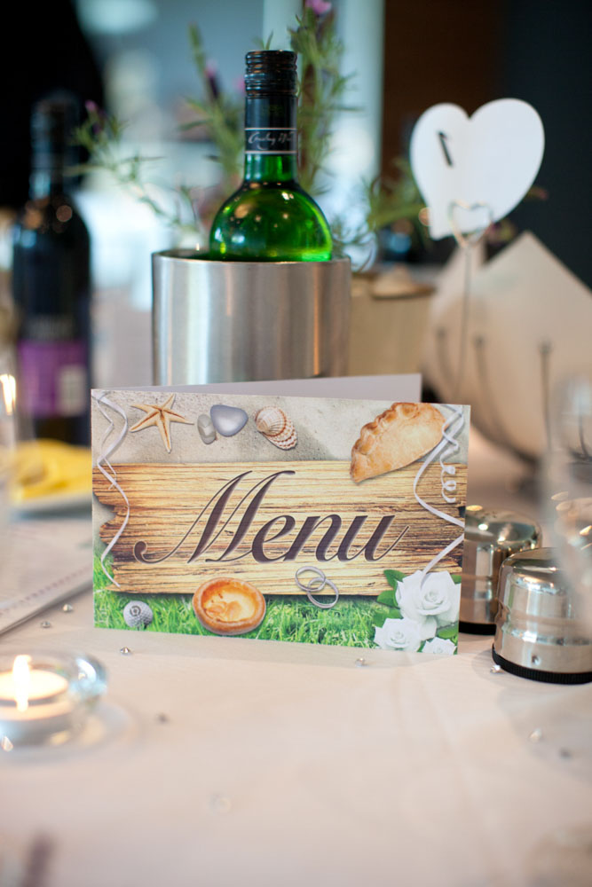 Close-up of the vibrant menu and table details.