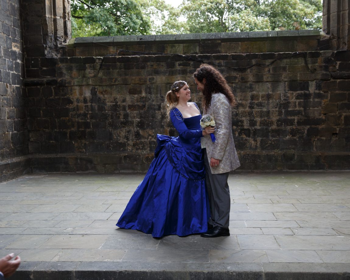 058 the married couple look into each others eyes kirkstall abbey wedding linsey and chris