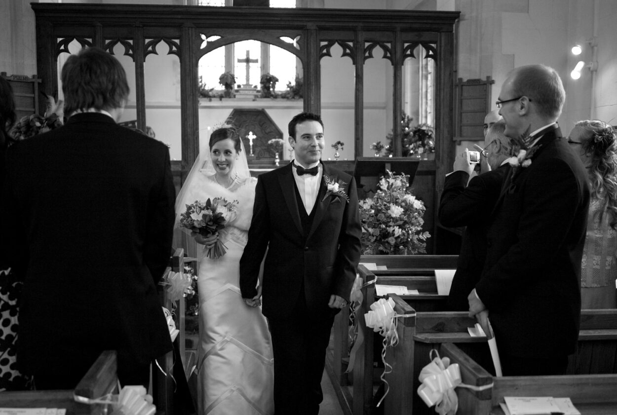 The joyful walk continues with both smiling brightly. 