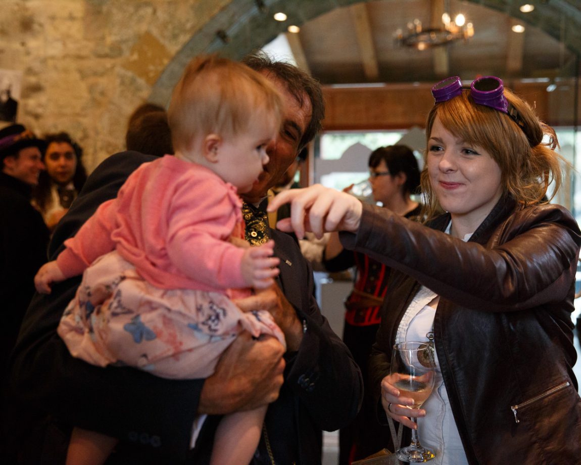 070 guests plays with the little baby kirkstall abbey wedding linsey and chris