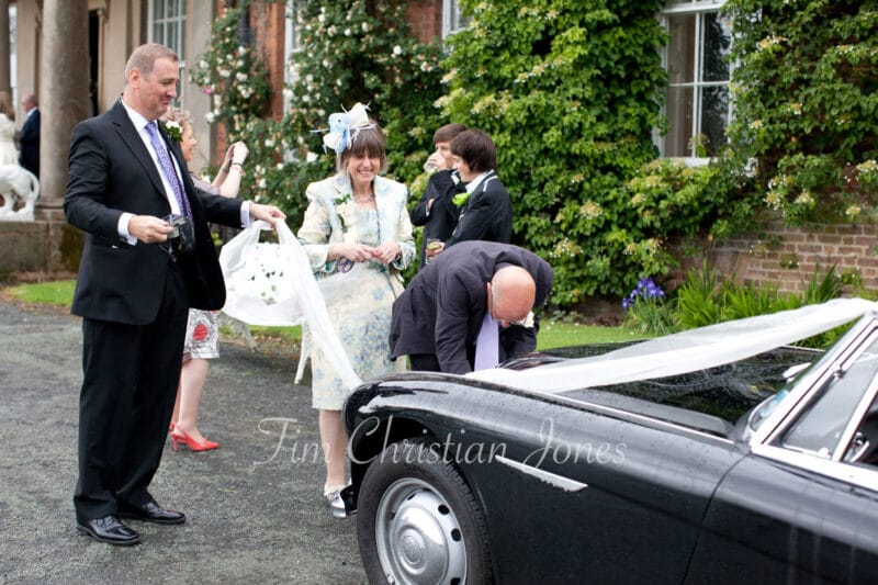 079 wedding car group photo walcot hall wedding ella and alex