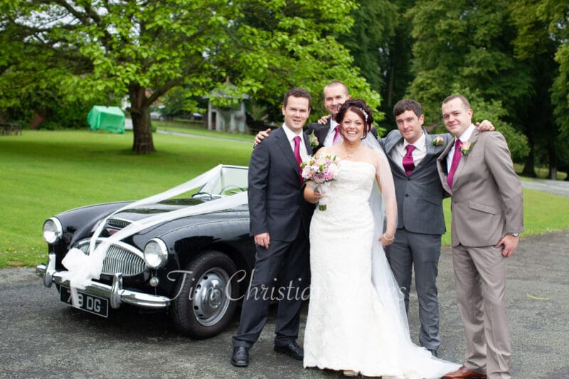 083 wedding car group photo walcot hall wedding ella and alex