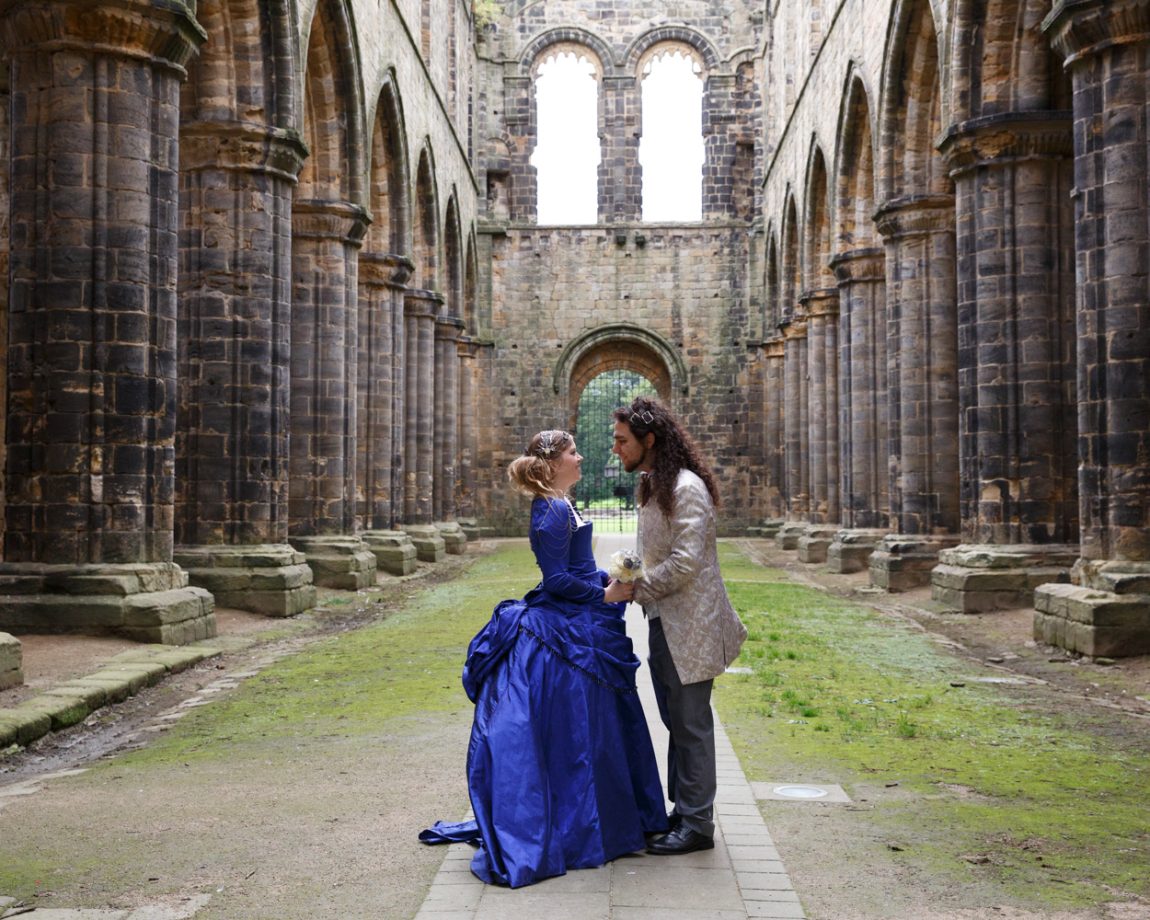 085 the couple face to face kirkstall abbey wedding linsey and chris