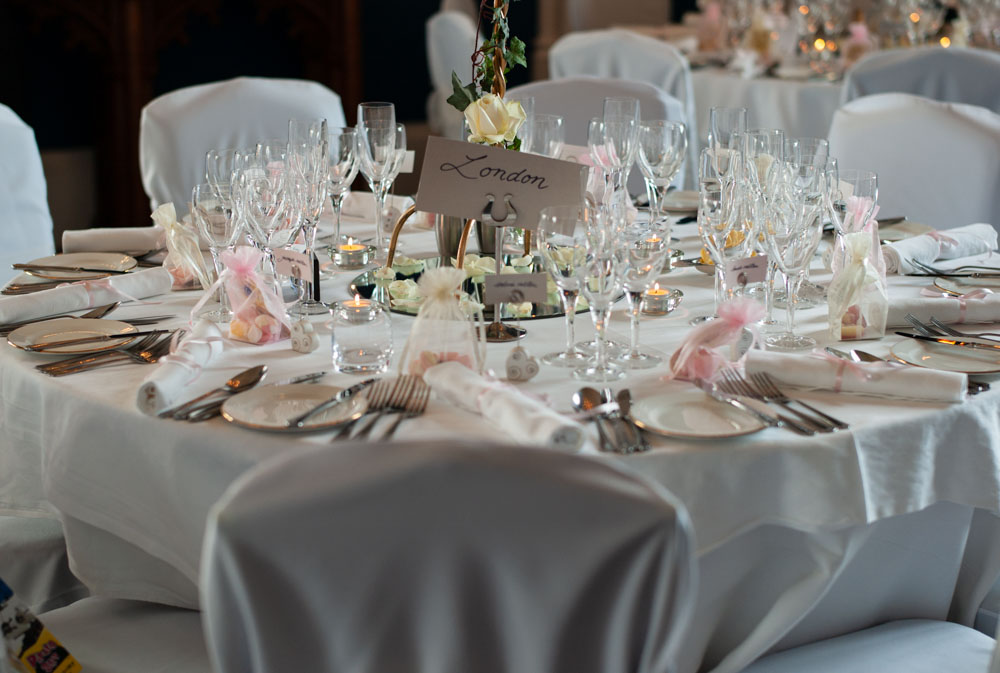 Close-up of table details in the Allerton Castle wedding breakfast room