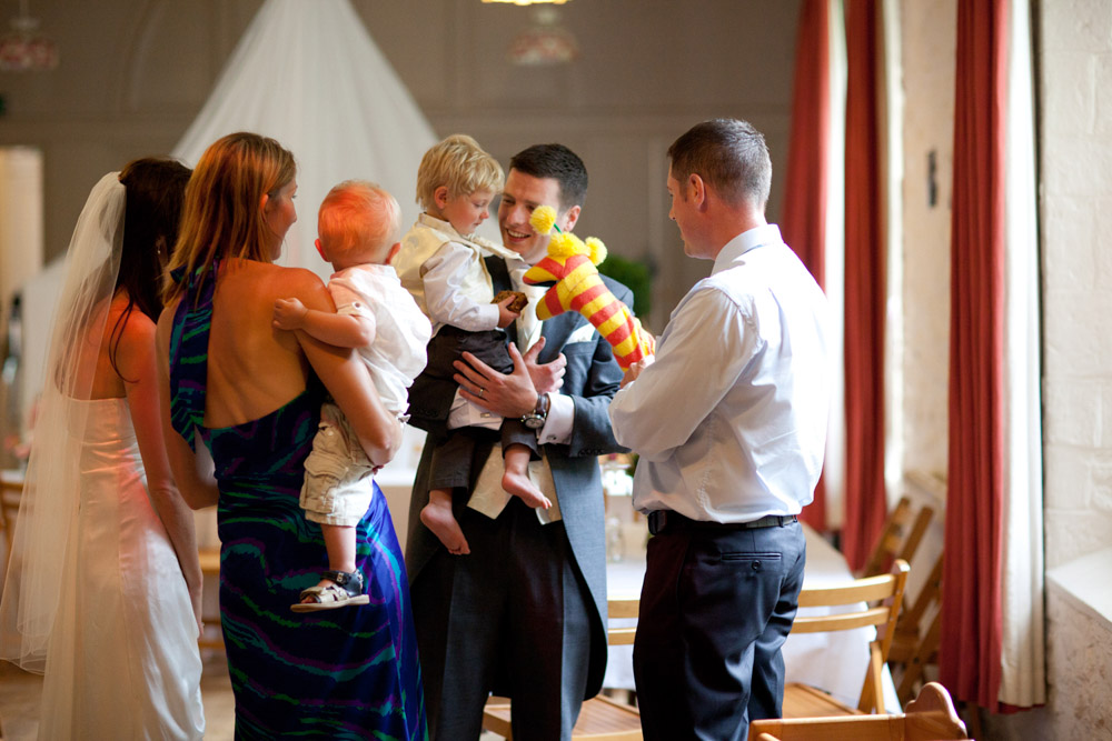 The couple gathered inside with friends and their children