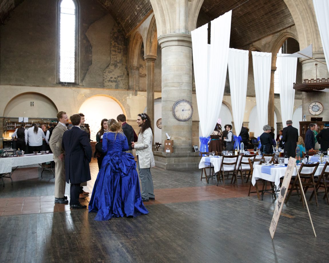 104 wider shot of guests inside left bank leeds wedding reception linsey and chris