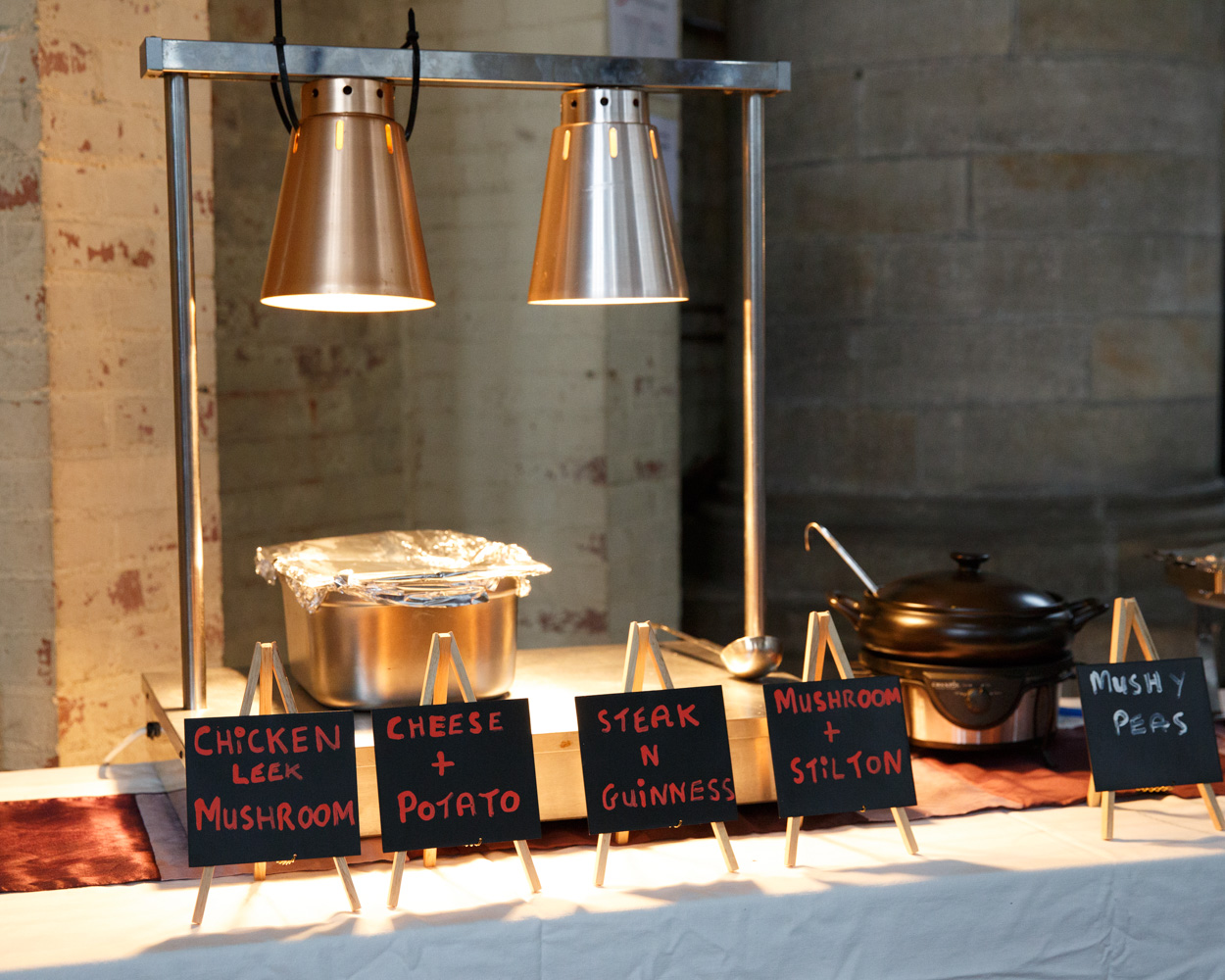 Pie, mash, and gravy prepared and ready for guests