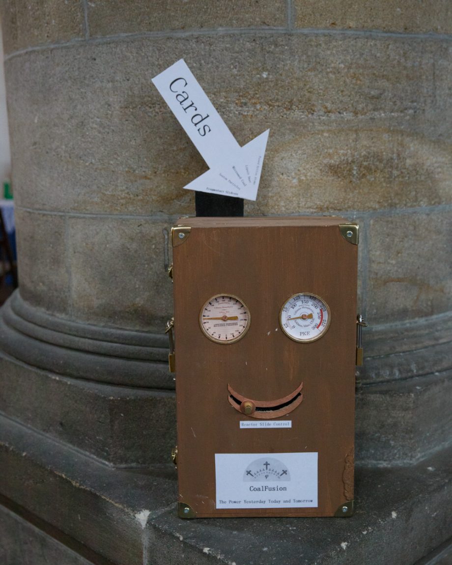 143 fancy themed card box with arrow pointing instruction left bank leeds wedding reception linsey and chris