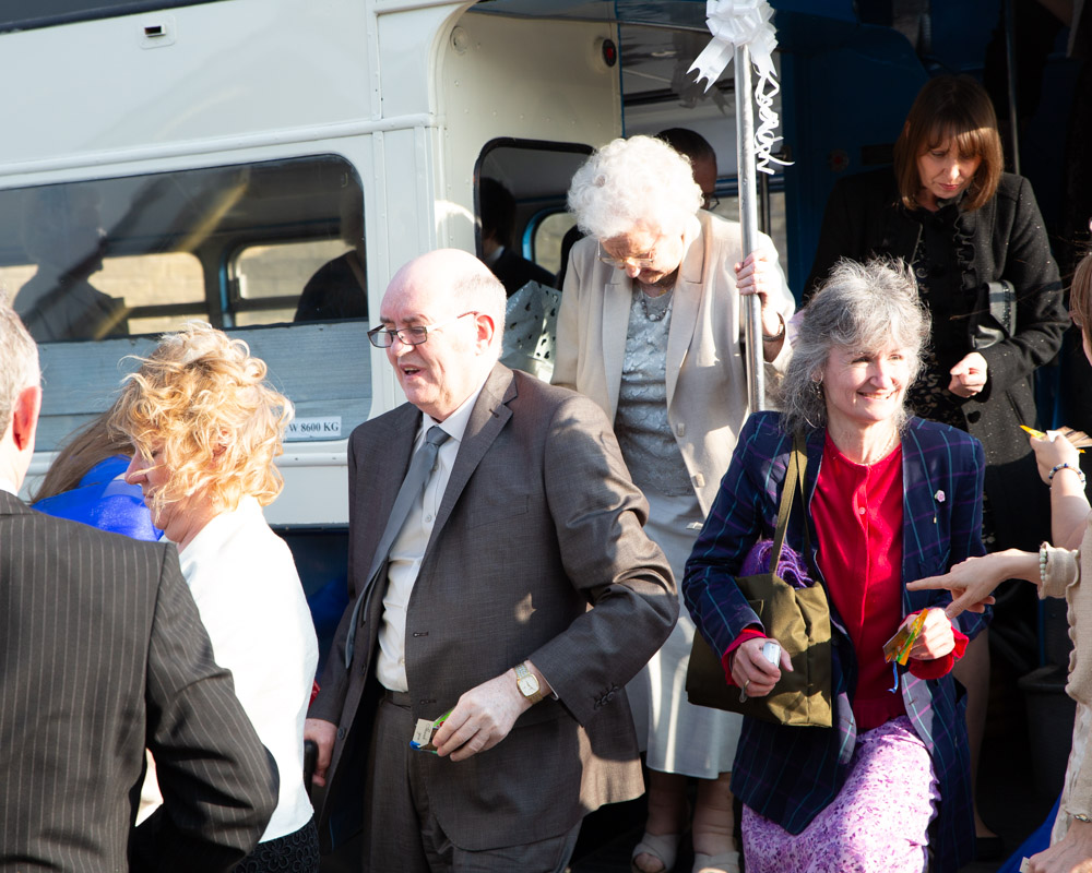 189 wedding bus couple guests claire tom