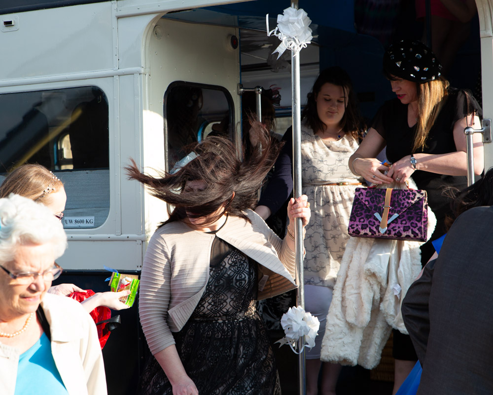 190 wedding bus couple guests claire tom