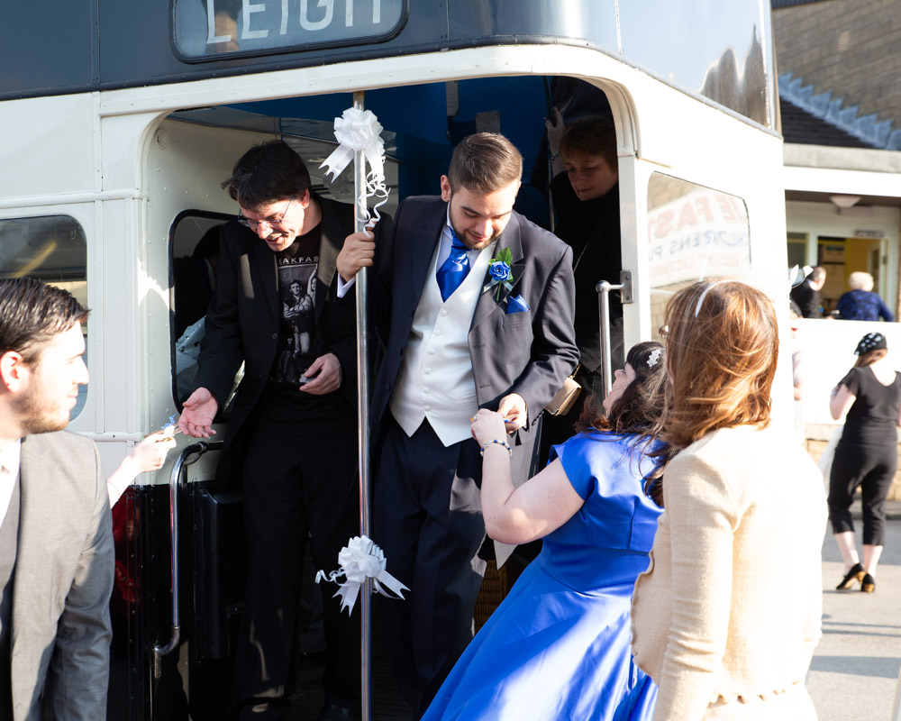 192 wedding bus couple guests claire tom