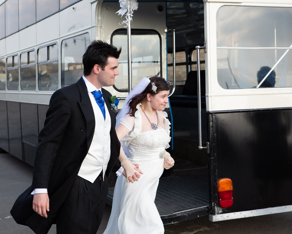 193 wedding bus couple guests claire tom
