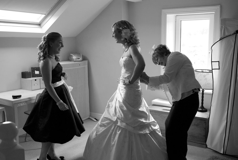 Dani and her bridesmaid in black and white