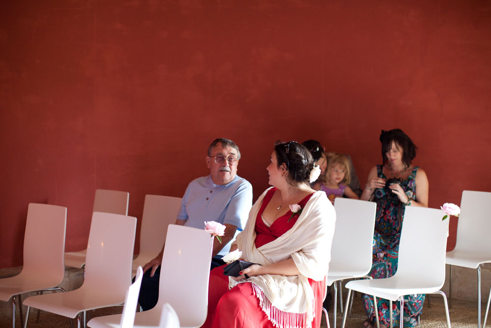 Guests inside the red walled Temple