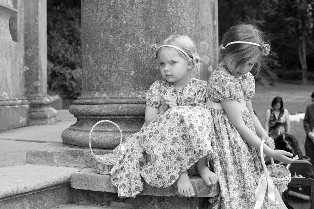 Flower girls in black and white