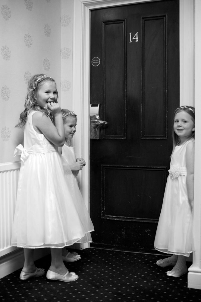 Bridesmaids wait for the bride