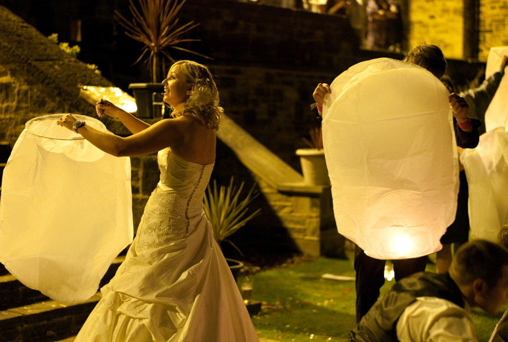 Dani, the bride holding a Chinese lantern