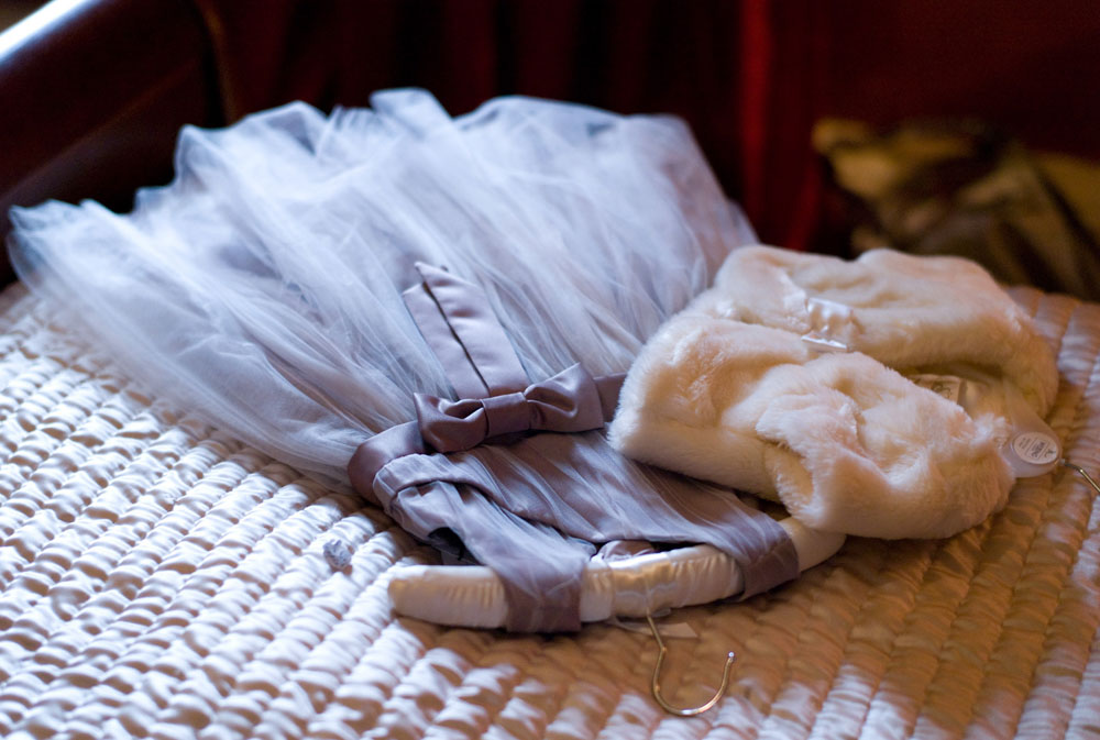 Bridesmaid's dress on the bed - - emotive Yorkshire and Leeds wedding photography