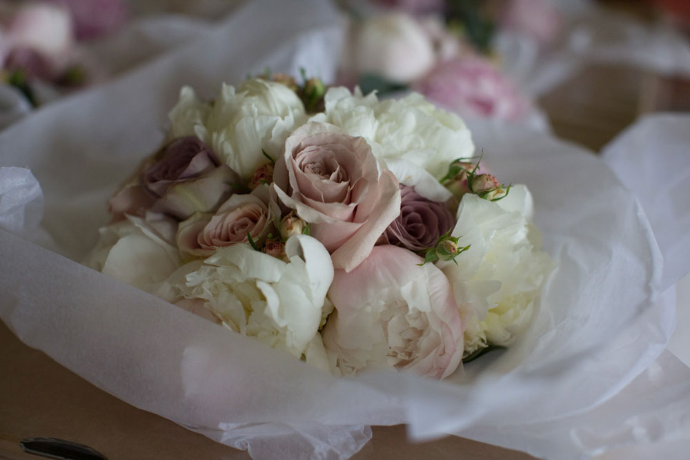 The Brides Bouquet in soft pinks - Leeds wedding photographer