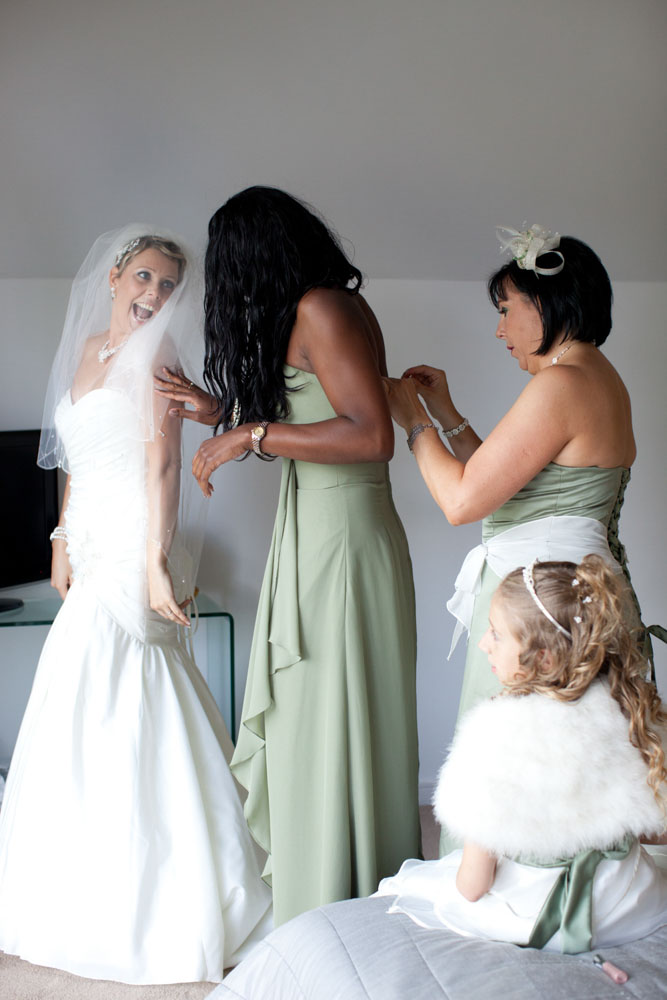 Bride smiles at her friend