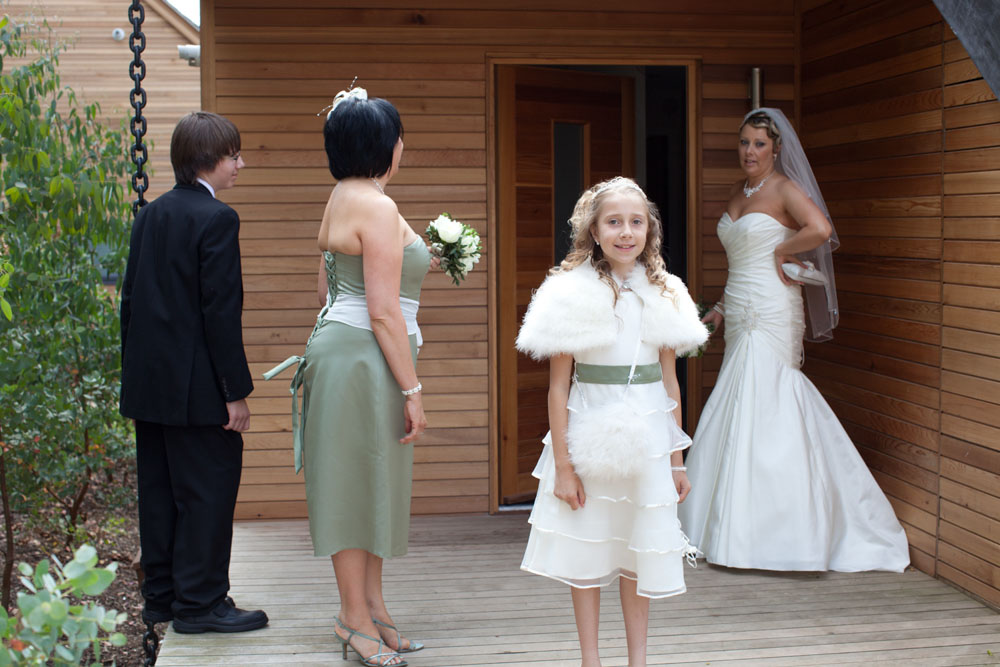 Bridesmaid looks into the camera