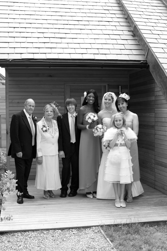 Bridal party in black and white