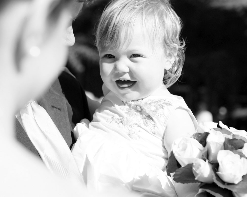 bride's daughter in black and white by Leeds, West Yorkshire wedding photographer