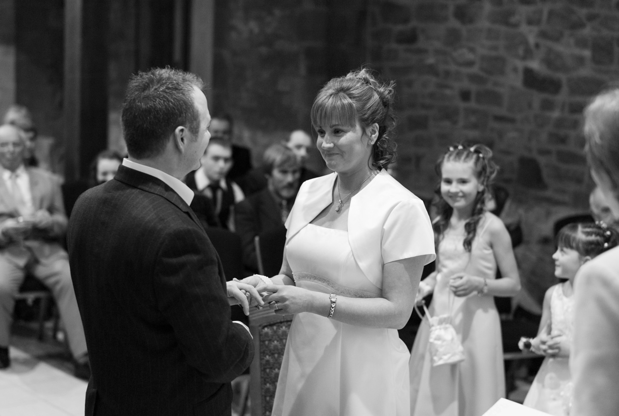 Monochrome smiles as the couple realise they are married