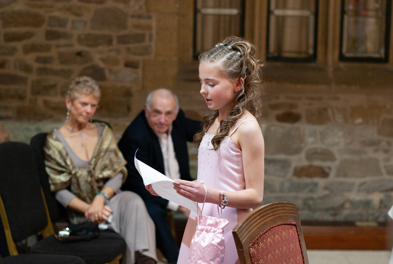 Bridesmaid daughter giving a reading